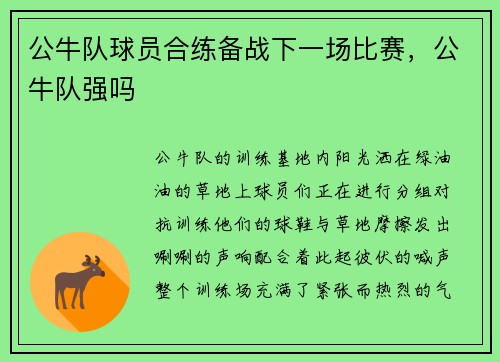 公牛队球员合练备战下一场比赛，公牛队强吗